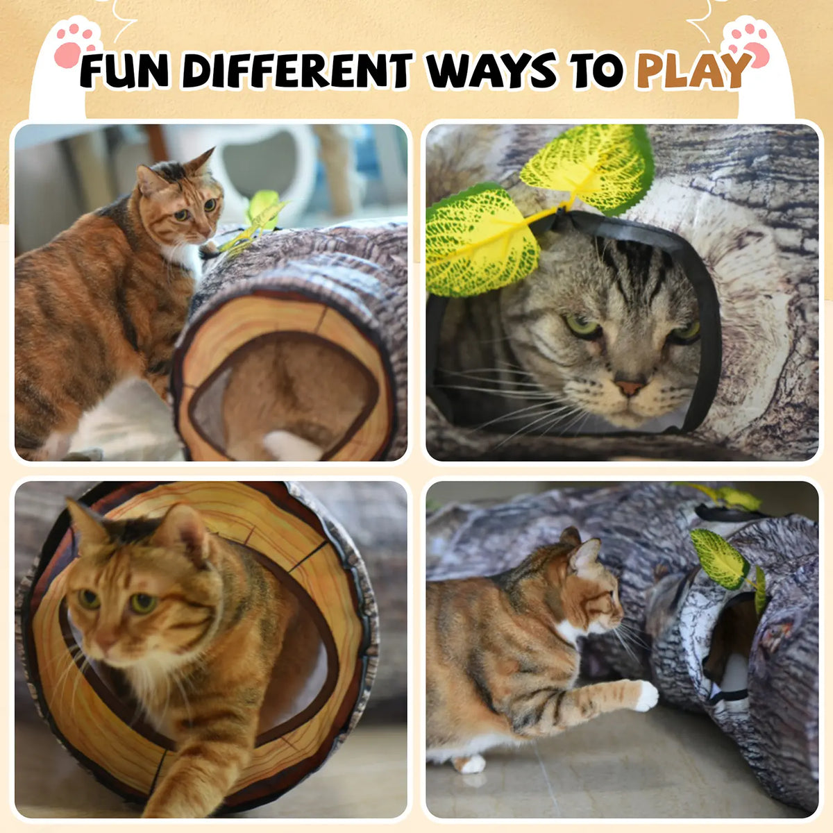 GRETMIX Foldable Tree Trunk Cat Tunnel – Interactive Play Tube for Indoor Cats