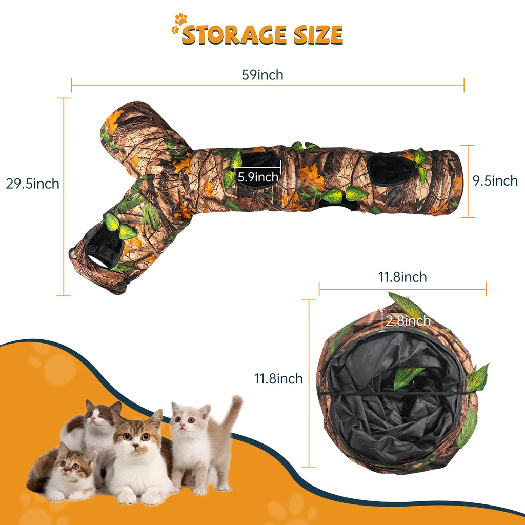 GRETMIX Foldable Tree Trunk Cat Tunnel – Interactive Play Tube for Indoor Cats