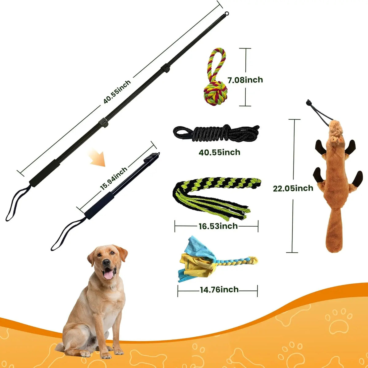 GRETMIX Pro Dog Flirt Pole – Squeaky Plush & 5-Rope Toy Set