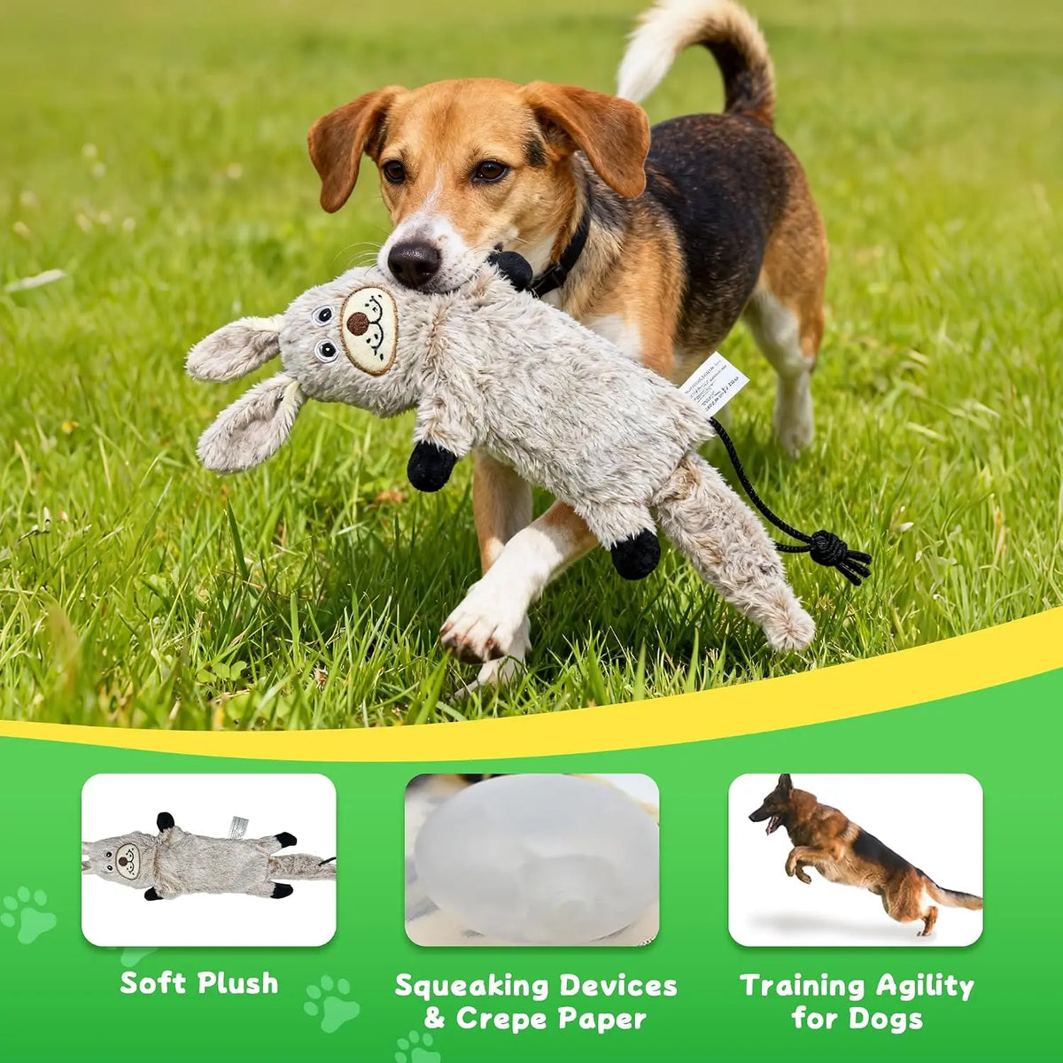 GRETMIX Pro Dog Flirt Pole – 2 Squeaky Plush & 5-Rope Toy Set