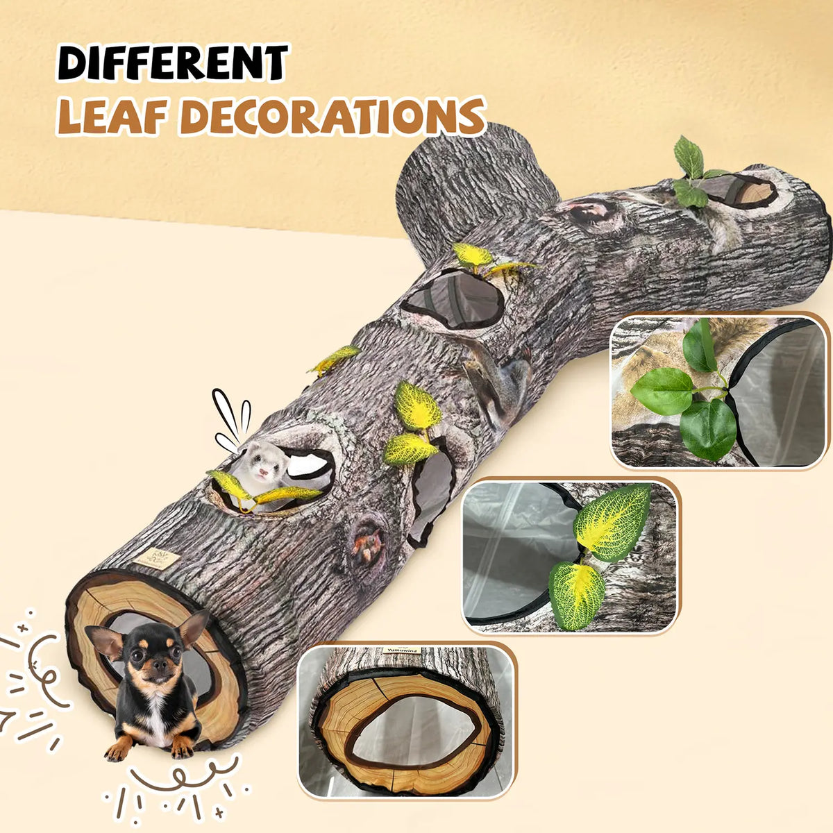 GRETMIX Foldable Tree Trunk Cat Tunnel – Interactive Play Tube for Indoor Cats