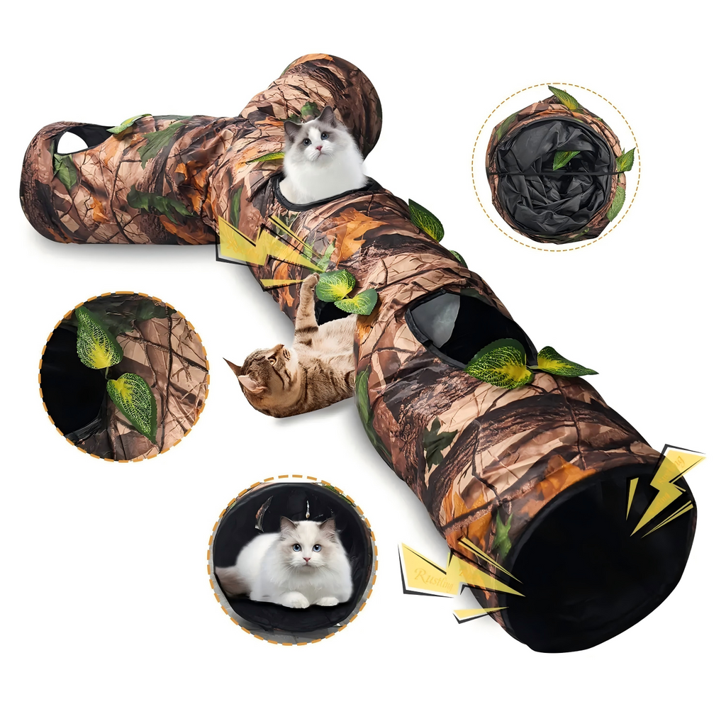GRETMIX Foldable Tree Trunk Cat Tunnel – Interactive Play Tube for Indoor Cats