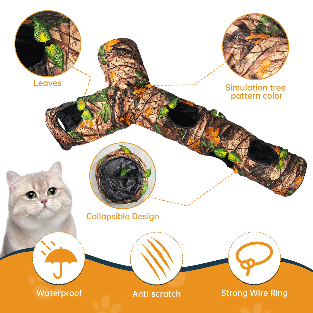 GRETMIX Foldable Tree Trunk Cat Tunnel – Interactive Play Tube for Indoor Cats