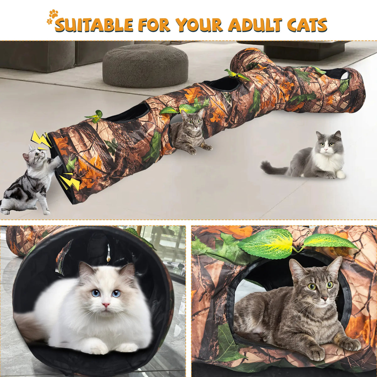 GRETMIX Foldable Tree Trunk Cat Tunnel – Interactive Play Tube for Indoor Cats