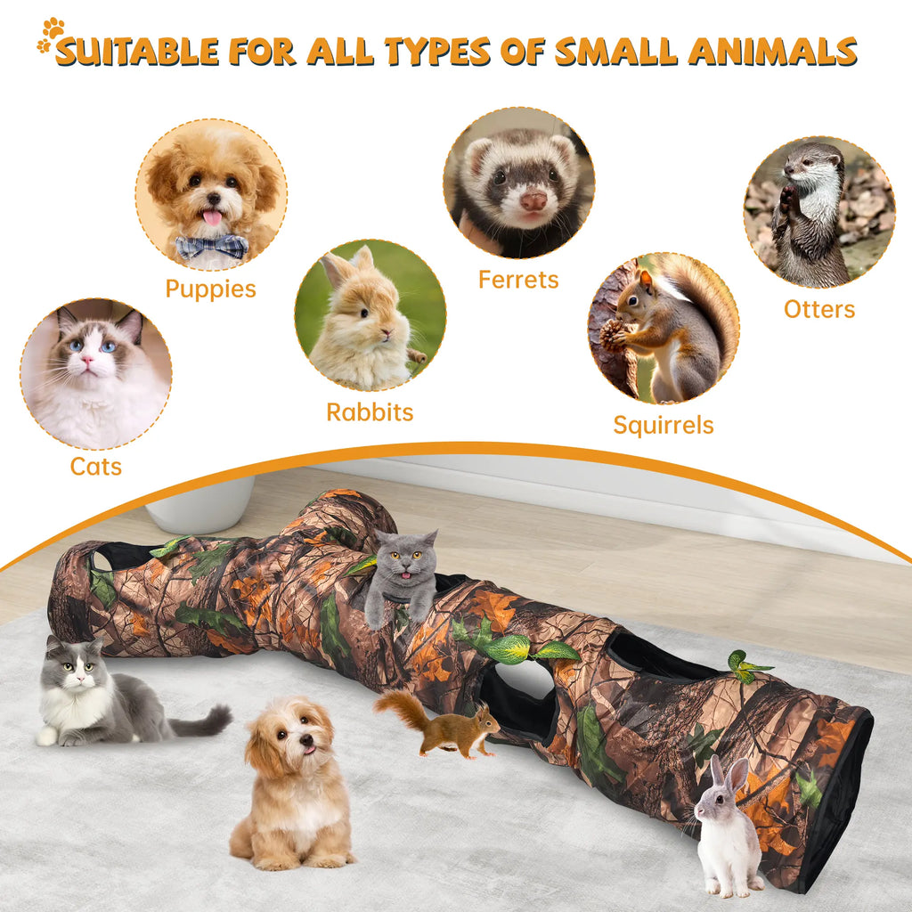 GRETMIX Foldable Tree Trunk Cat Tunnel – Interactive Play Tube for Indoor Cats
