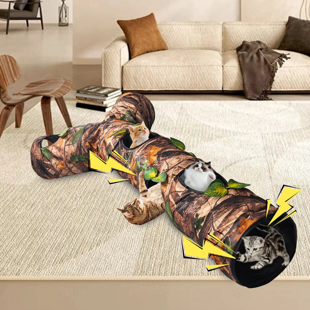 GRETMIX Foldable Tree Trunk Cat Tunnel – Interactive Play Tube for Indoor Cats