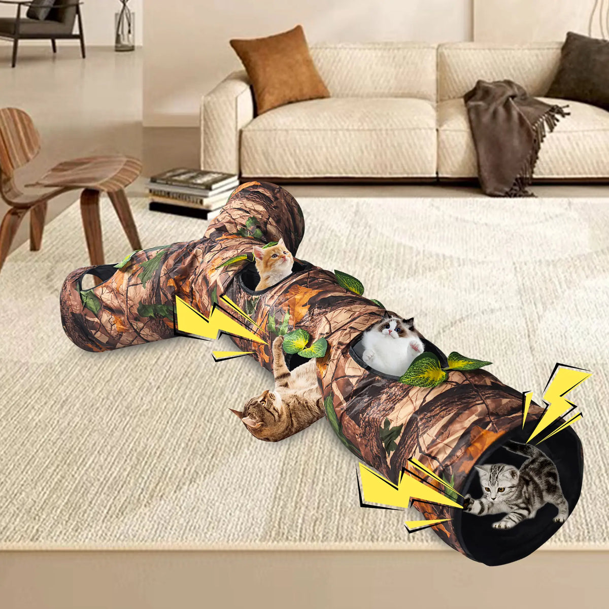 GRETMIX Foldable Tree Trunk Cat Tunnel – Interactive Play Tube for Indoor Cats