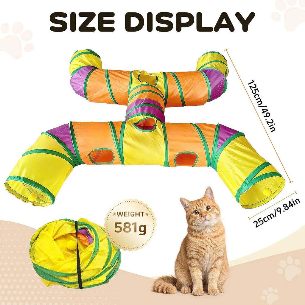 GRETMIX 4-Way Collapsible Cat Tunnel – Interactive Playhouse for Indoor Pets