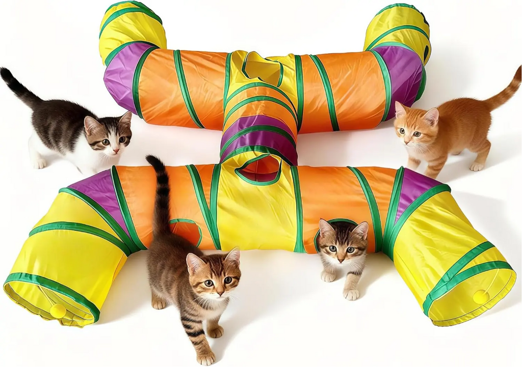 GRETMIX 4-Way Collapsible Cat Tunnel – Interactive Playhouse for Indoor Pets
