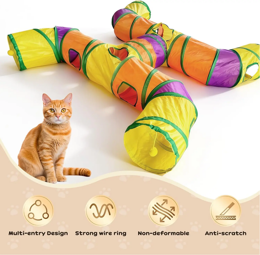 GRETMIX 4-Way Collapsible Cat Tunnel – Interactive Playhouse for Indoor Pets